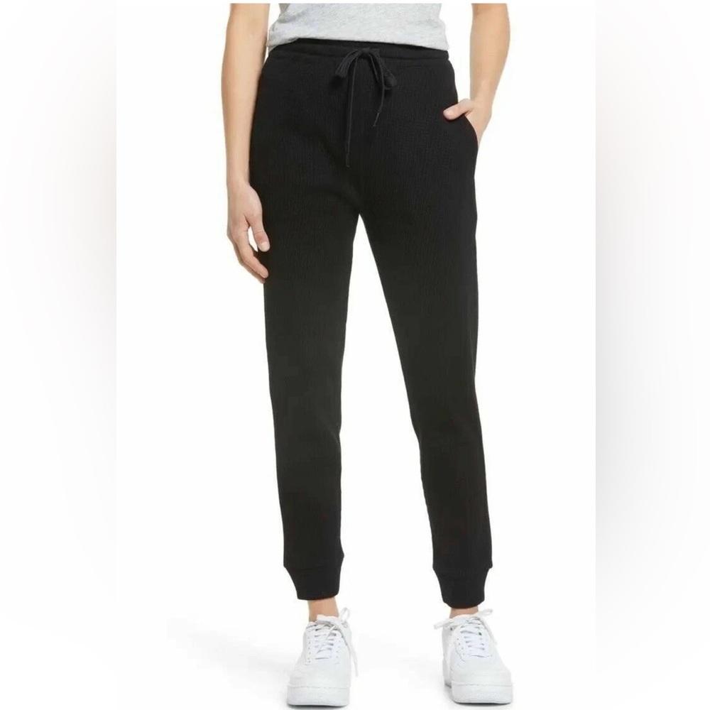 NWOT Reformation Berkeley Waffle Knit Cotton Blend Joggers Black Size Small $78